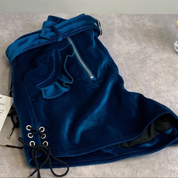 NWT SELF-PORTRAIT Velvet Peacock Blue Double Zip Shorts size 2 - Picture 8 of 15